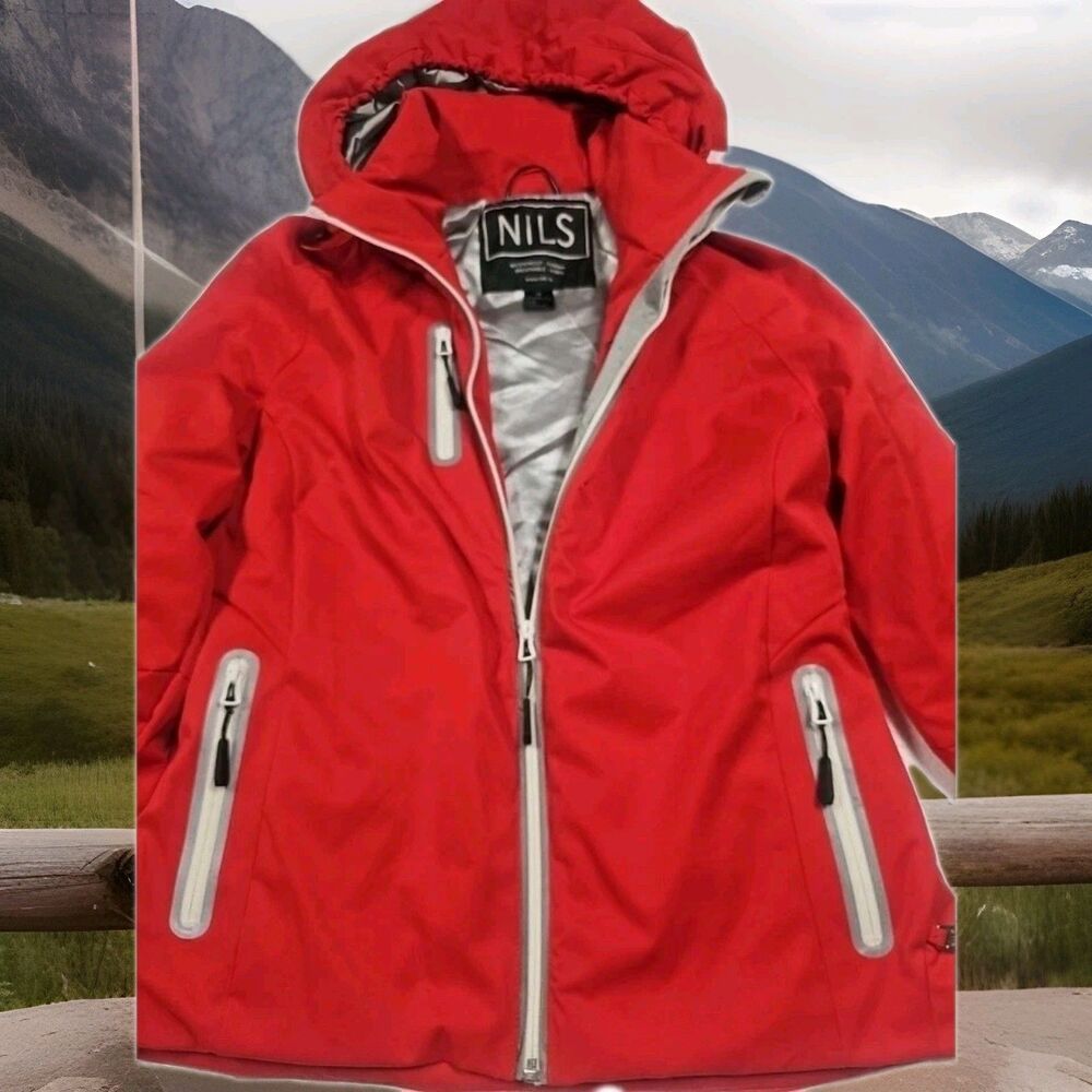 Nils Women’s Ski Jacket hooded Coat Parka Snowboard Size 10 Front Zip Reflective
